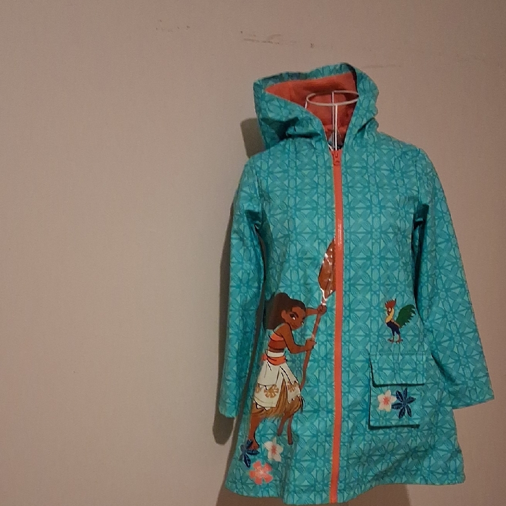Disney Coral and Teal Girls' Hooded Rain Jacket